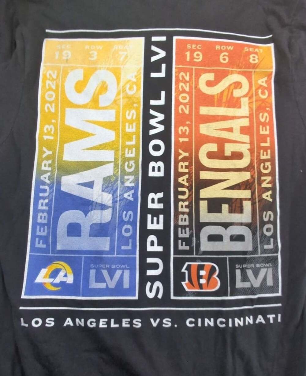Super Bowl LVI Los Angeles Rams vs Cincinnati Bengals Black T-Shirt Size Sma